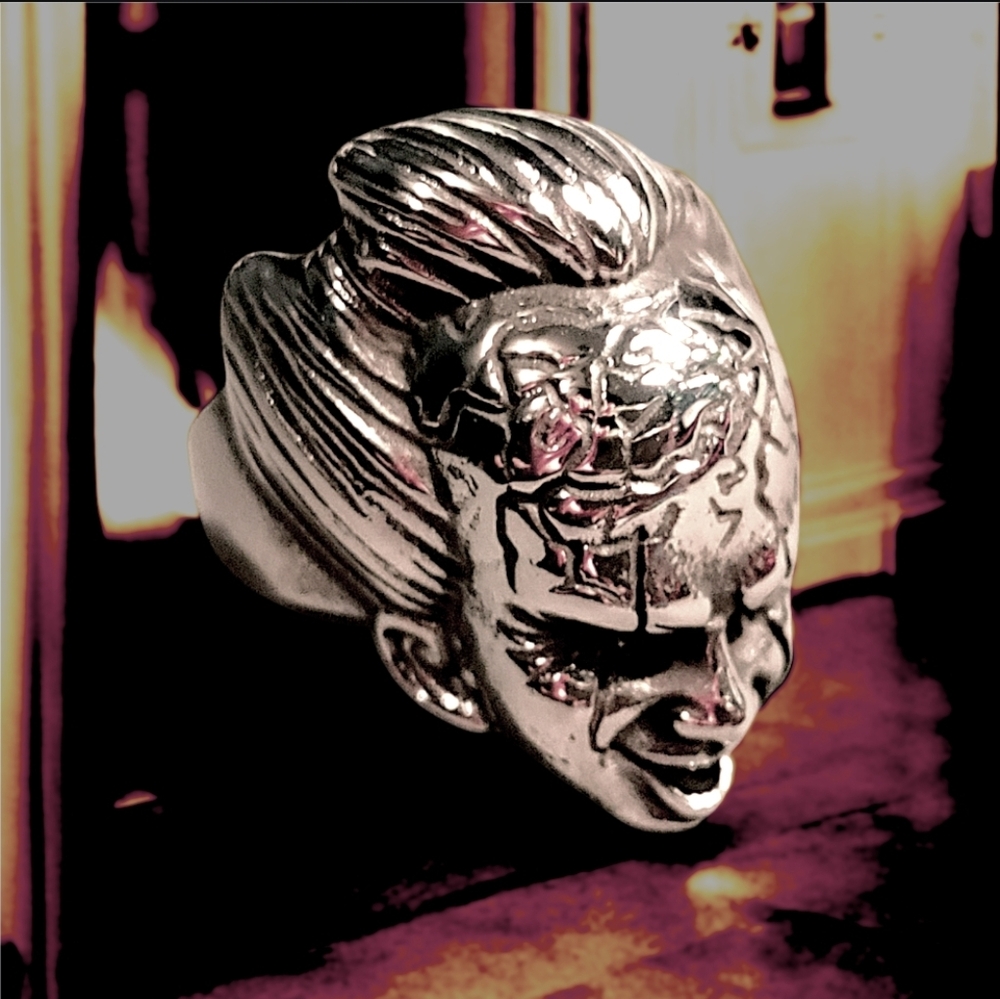 NEW Gothic Stainless Steel Silver Zombie Doll Clown Face Ring